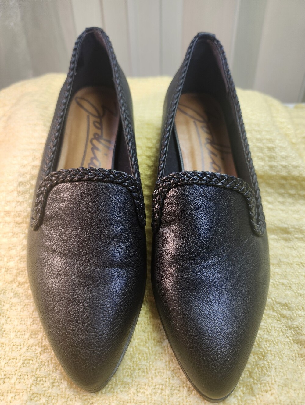Zodiac  Black Pointed Braided-Trim Flats